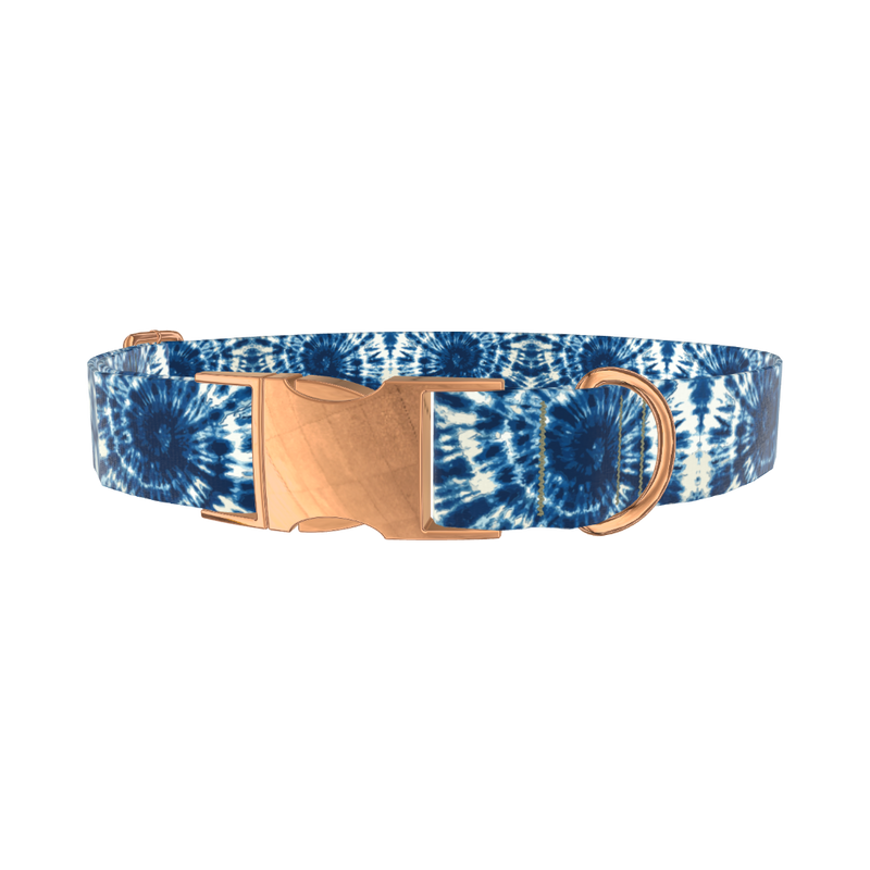Spiral Tie Dye Dog Collar - metal silver