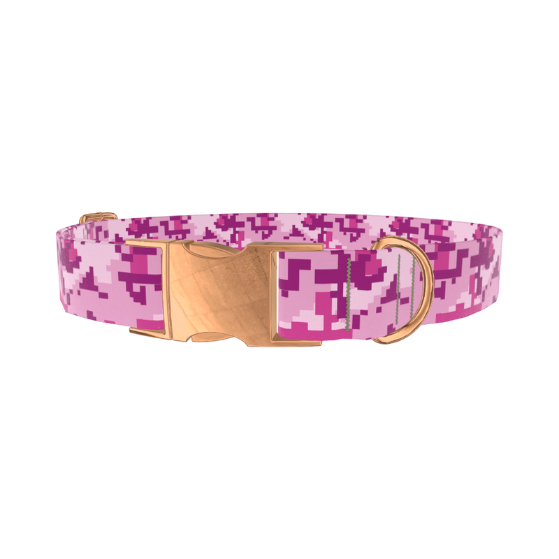 Pink Digital Camo Dog Collar - metal rose gold