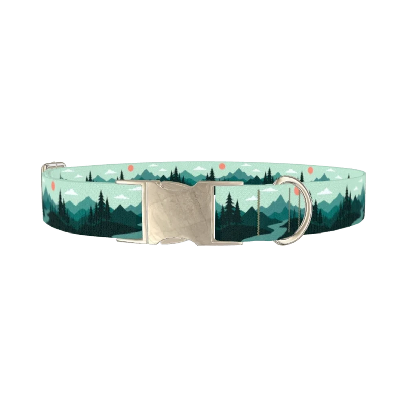 Forest Mountain Dog Collar - metal silver