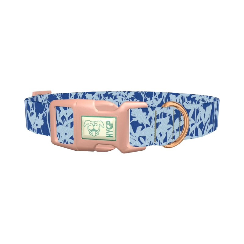 Blue Botanical Silhouette Dog Collar - plastic rose gold