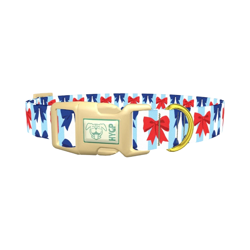Patriotic Bow Dog Collar - plastic gold