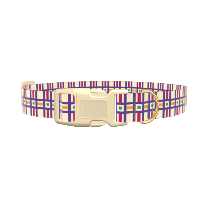 Geometric Grid Dog Collar - plastic silver