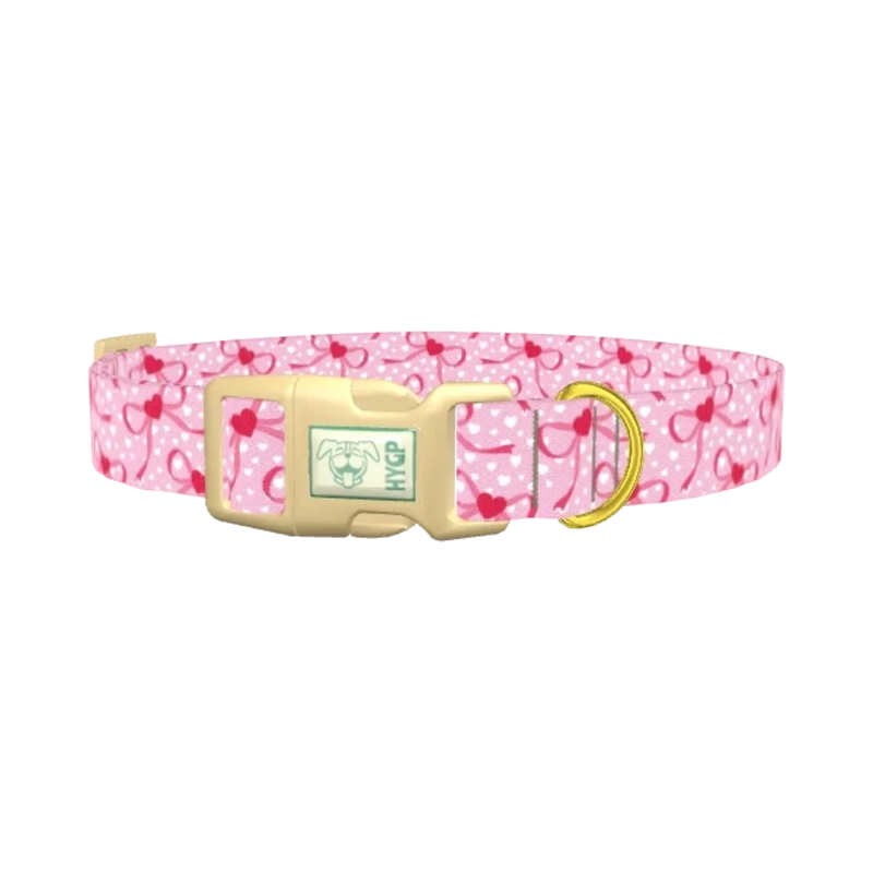 Pink Ribbon Heart 8870522388695 Dog Collar - plastic gold