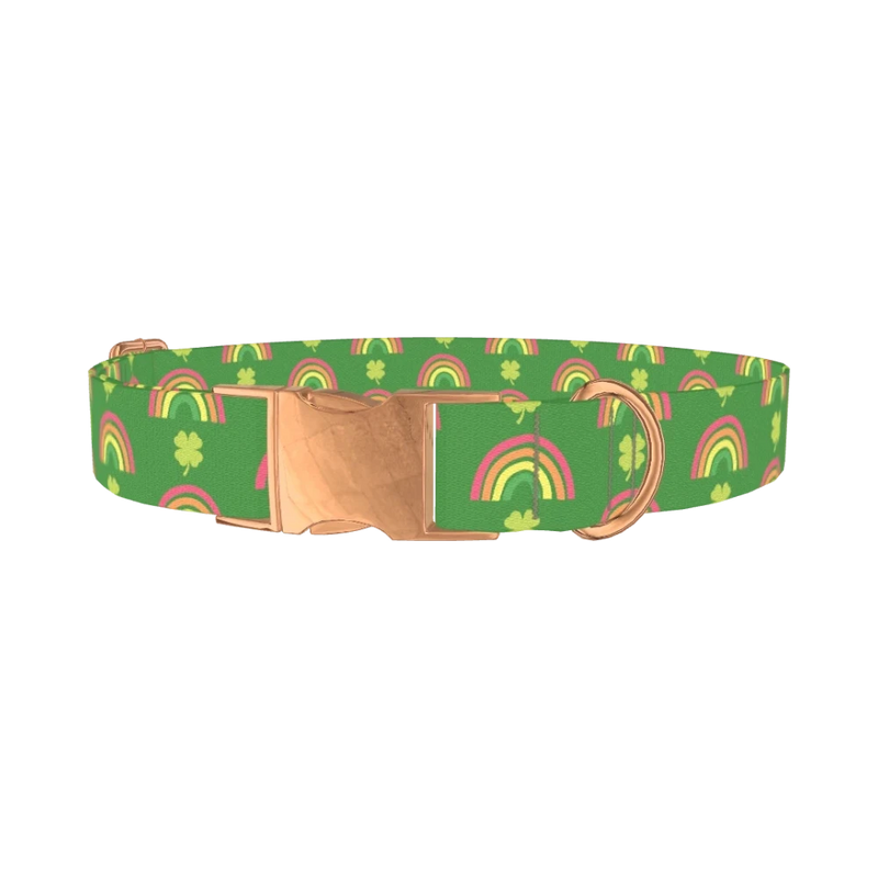 Shamrock Rainbow Dog Collar - metal rose gold