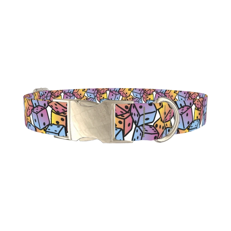 Colorful Dice Pattern Dog Collar - metal silver