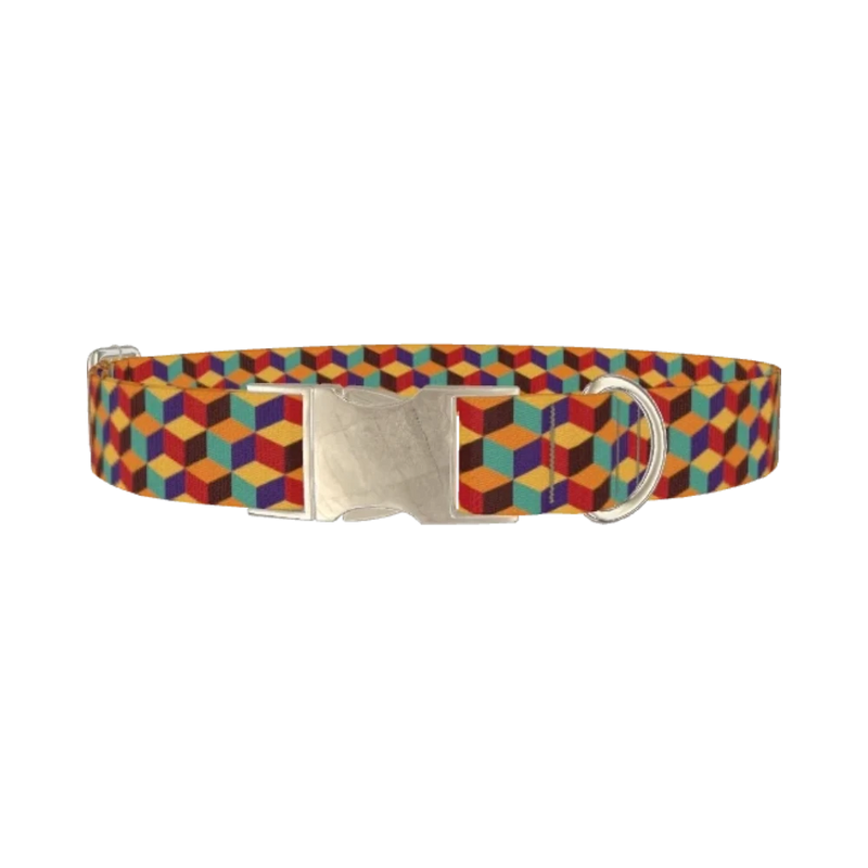 Geometric Cube Dog Collar - metal silver