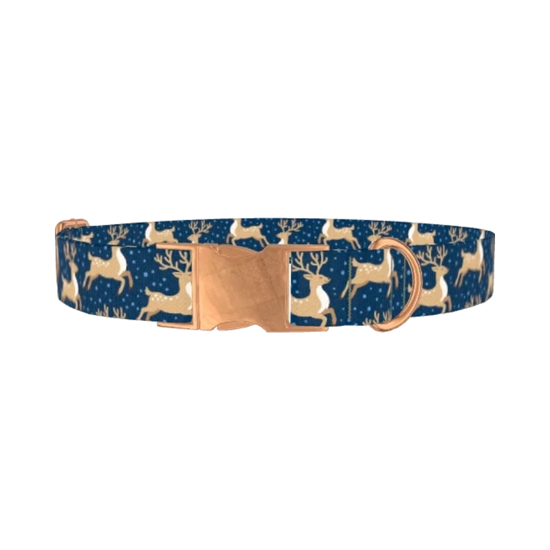Christmas Reindeer Dog Collar - metal rose gold