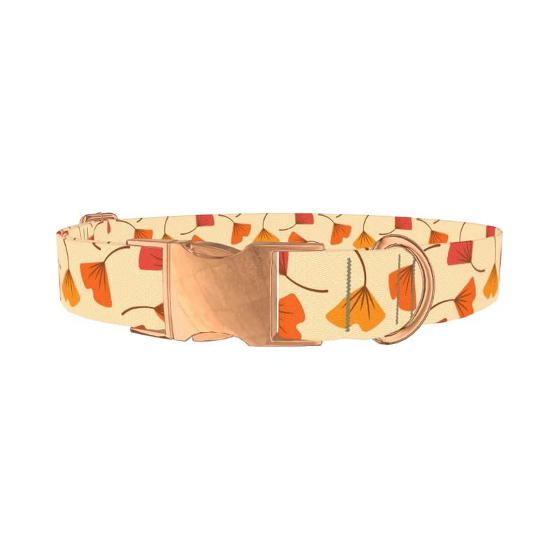 Ginkgo Leaf Pattern Dog Collar - metal rose gold