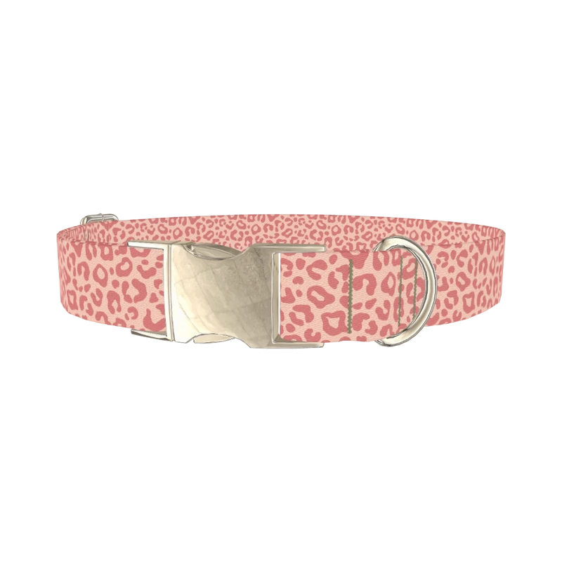 Pink Cheetah Dog Collar - metal silver
