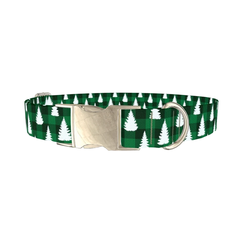 Fir Plaid Dog Collar - metal silver