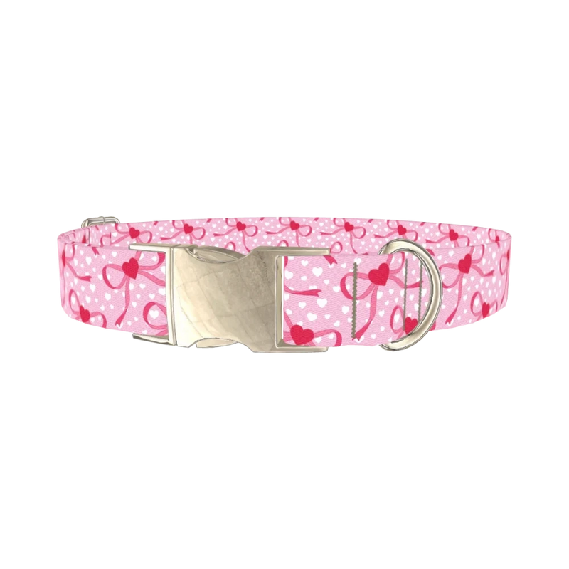 Pink Ribbon Heart 8870522388695 Dog Collar - metal silver