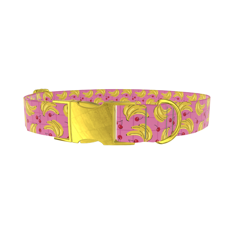 Banana Cherry Dog Collar - metal gold