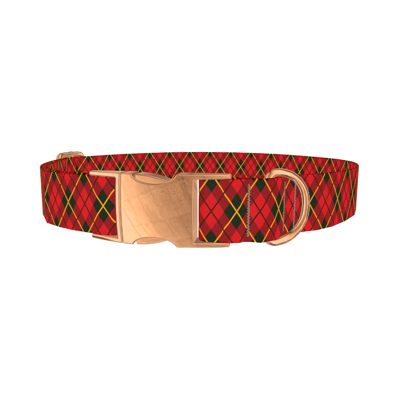 Rhombus Christmas Plaid Dog Collar - metal rose gold