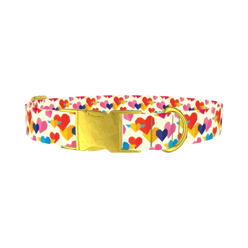 Winged Geometric Heart Dog Collar - metal gold