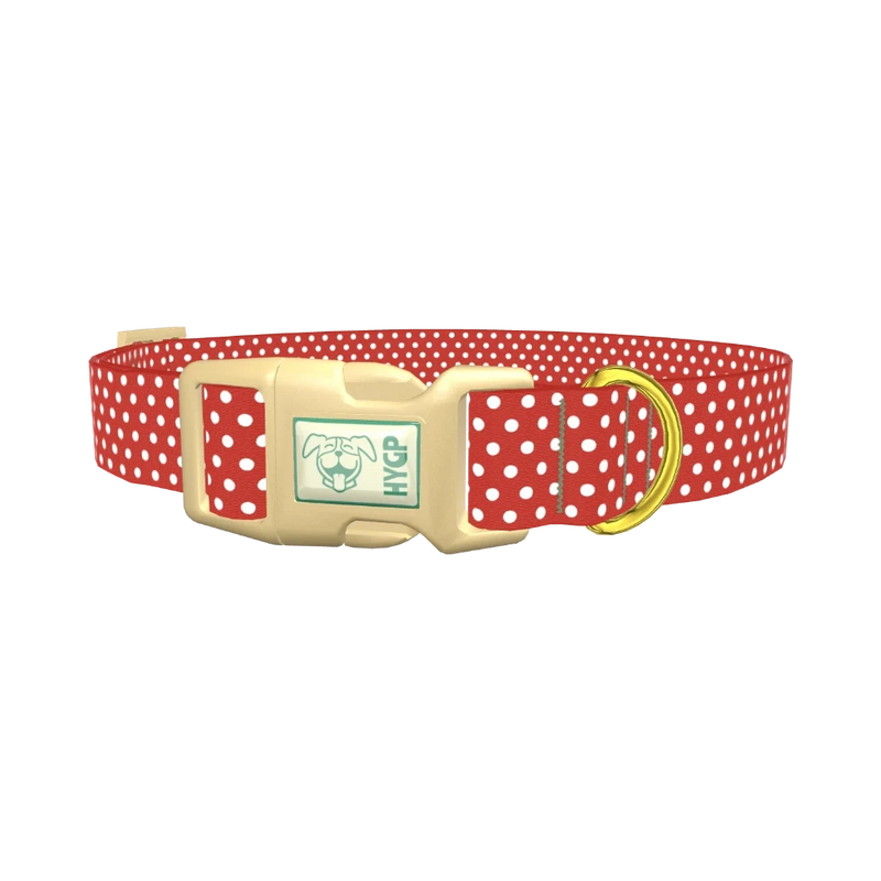Red Polka Dot Pattern Dog Collar - plastic gold