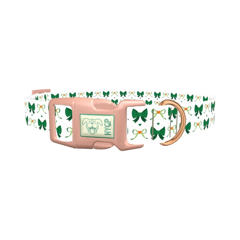 Green Bow Heart Dog Collar - plastic rose gold