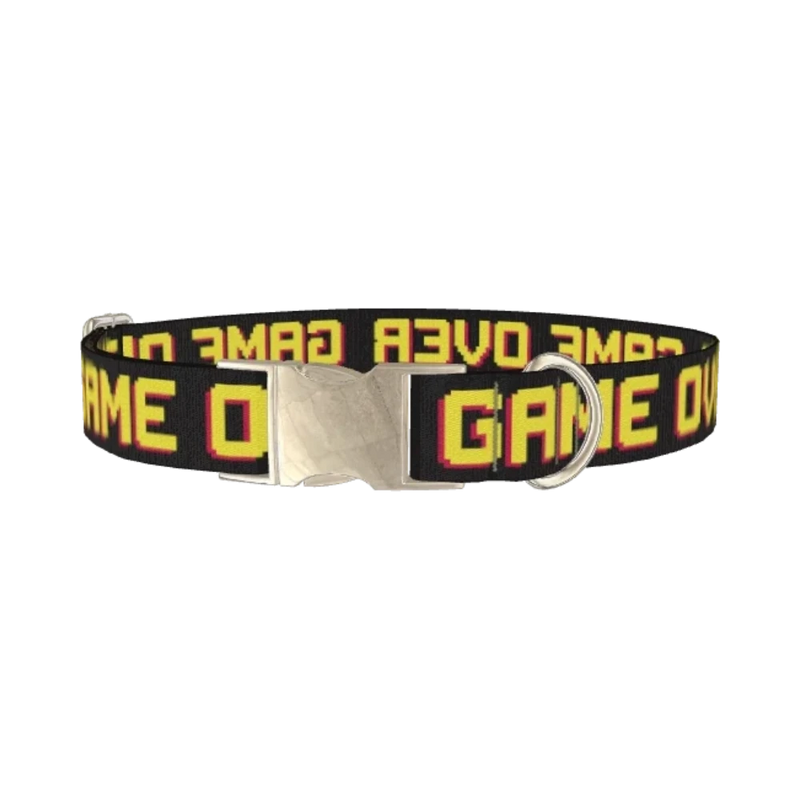 Retro Gamer Dog Collar - metal silver