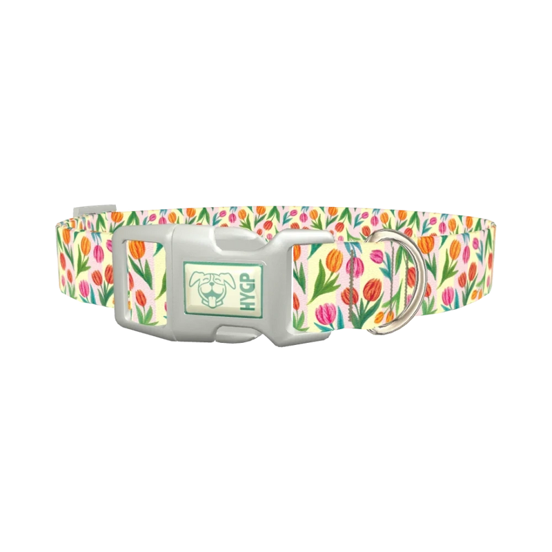 Floral Tulip Stripes Dog Collar - plastic silver