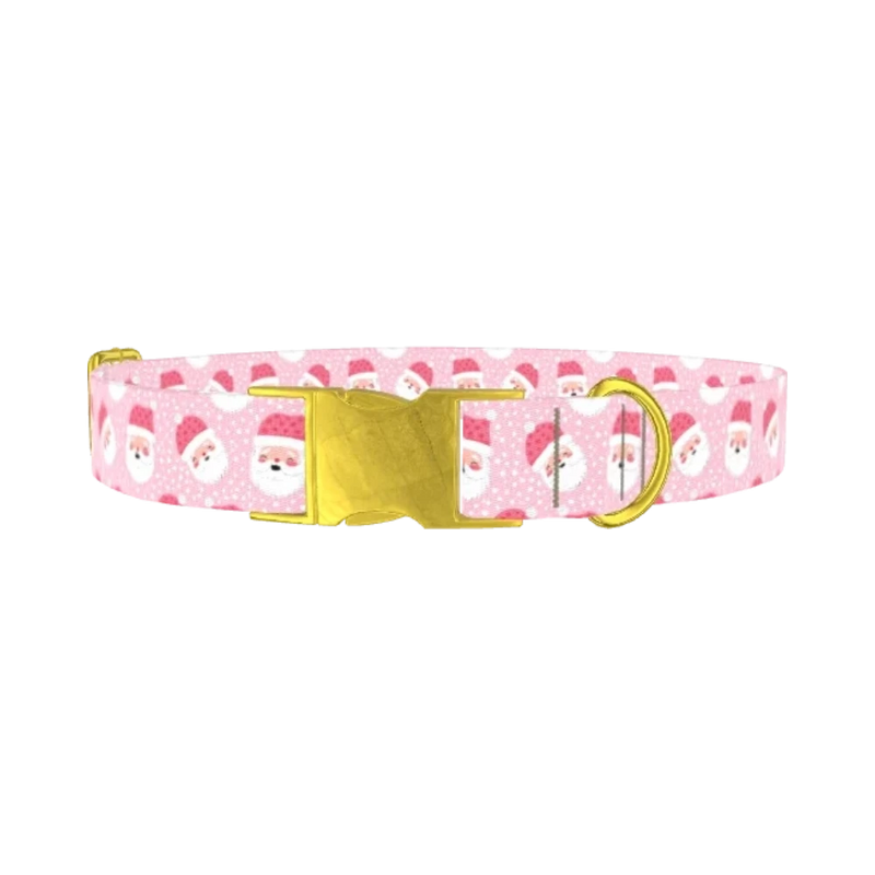 Pink Santa Pattern Dog Collar - metal gold