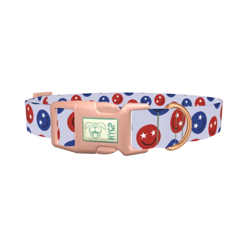 Patriotic Smiley Dog Collar - plastic rose gold