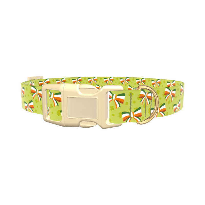 Shamrock Irish Bow Dog Collar - plastic silver