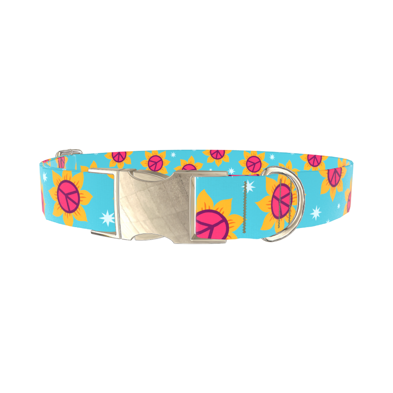 Peace Sunflower Dog Collar - metal gold