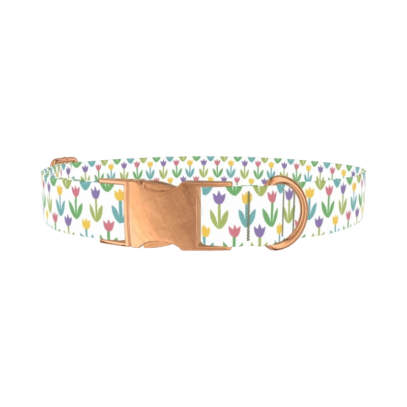 Pastel Tulip Pattern Dog Collar - metal rose gold