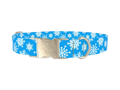 Blue Festive Snowflake Dog Collar