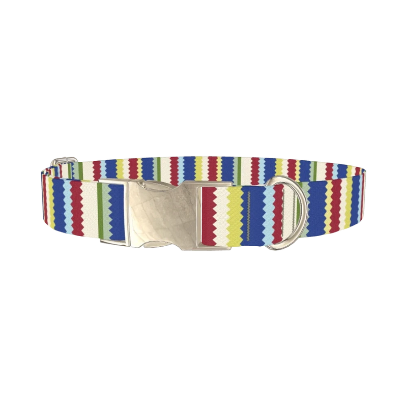Scallop Stripe Dog Collar - metal silver