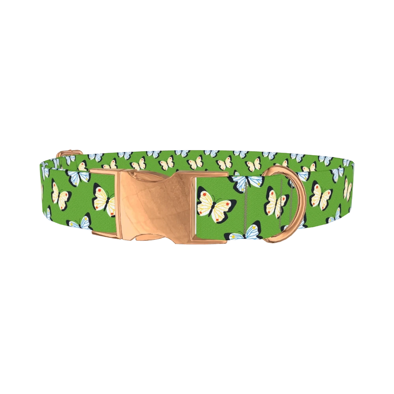 Floral Butterfly Dog Collar - metal rose gold