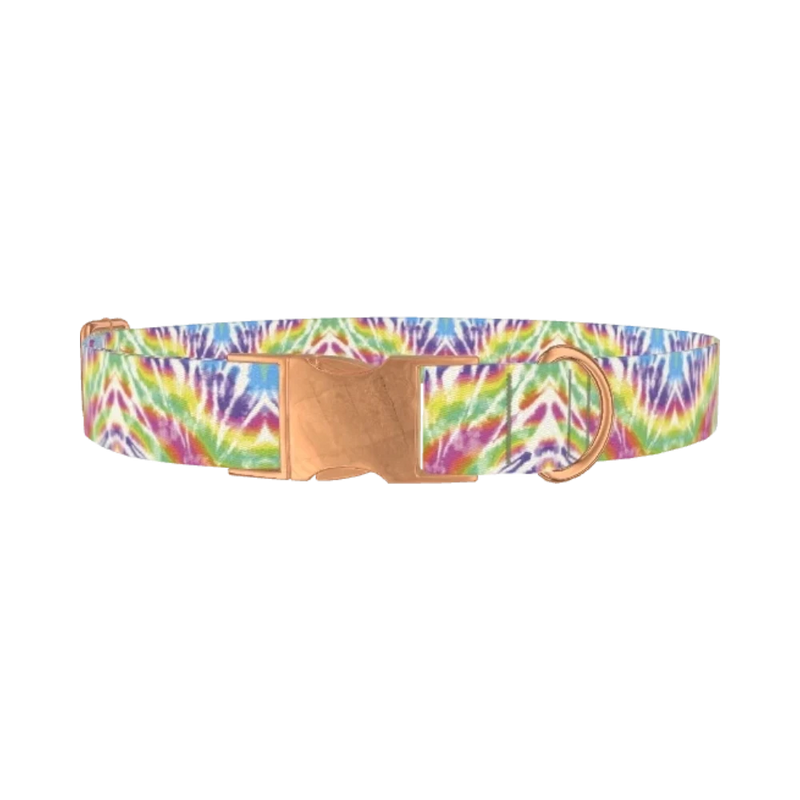 Multicolor Tie-Dye Dog Collar - metal rose gold
