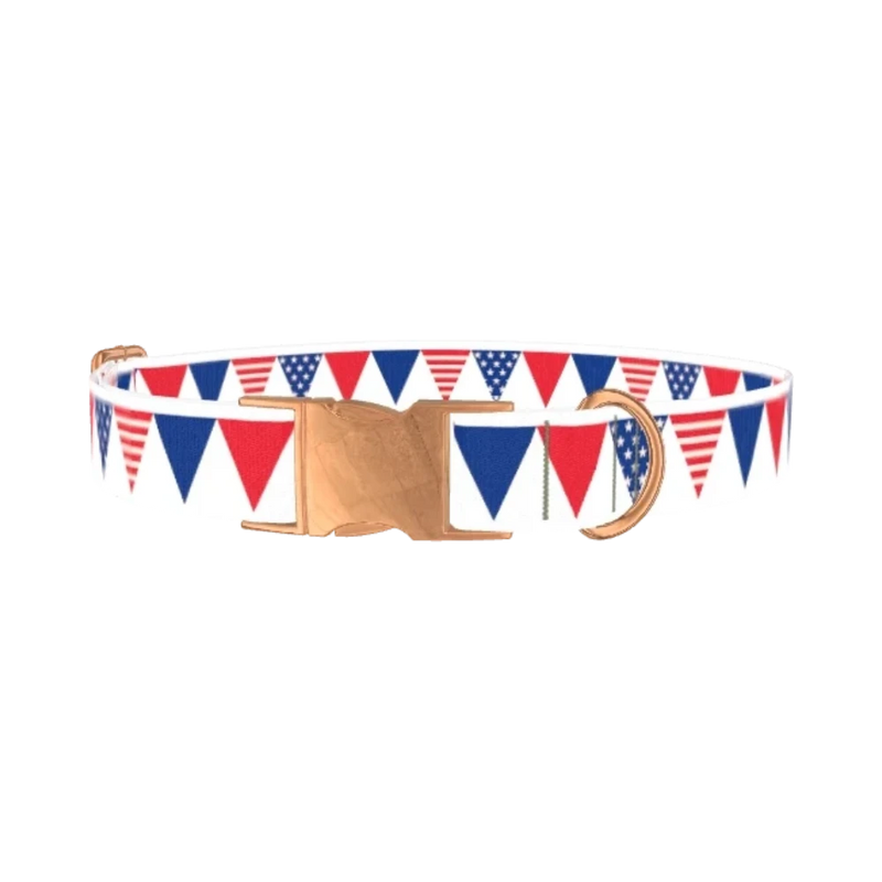 Patriotic Stars and Stripes Dog Collar - metal rose gold