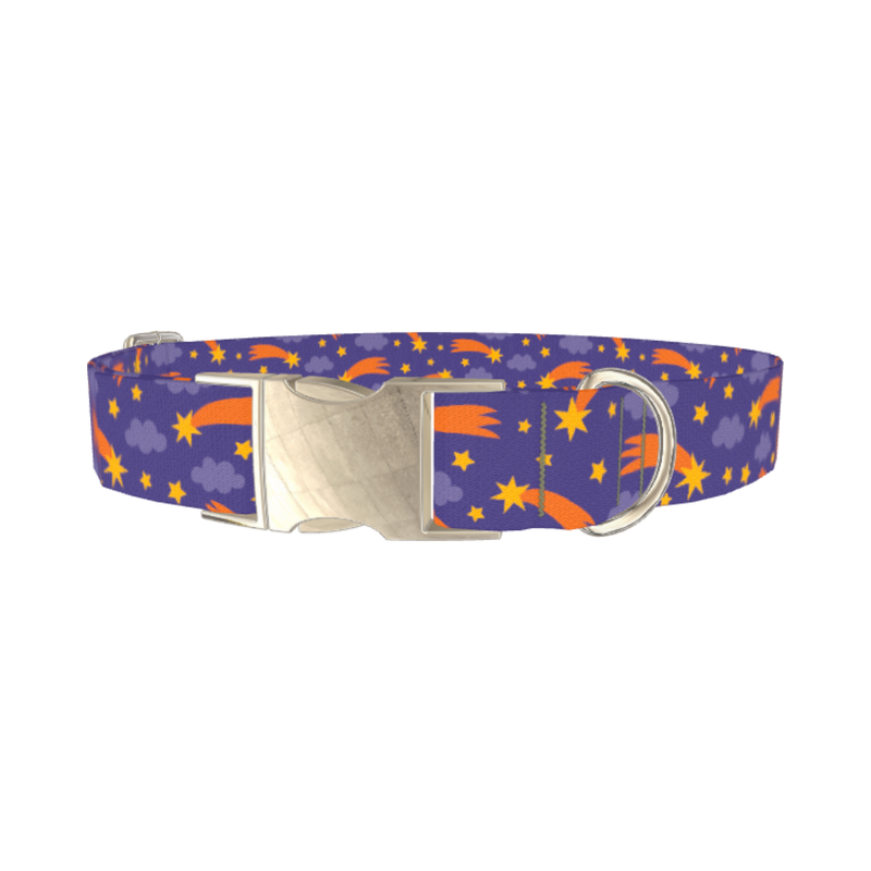 Space Comet Dog Collar - metal silver