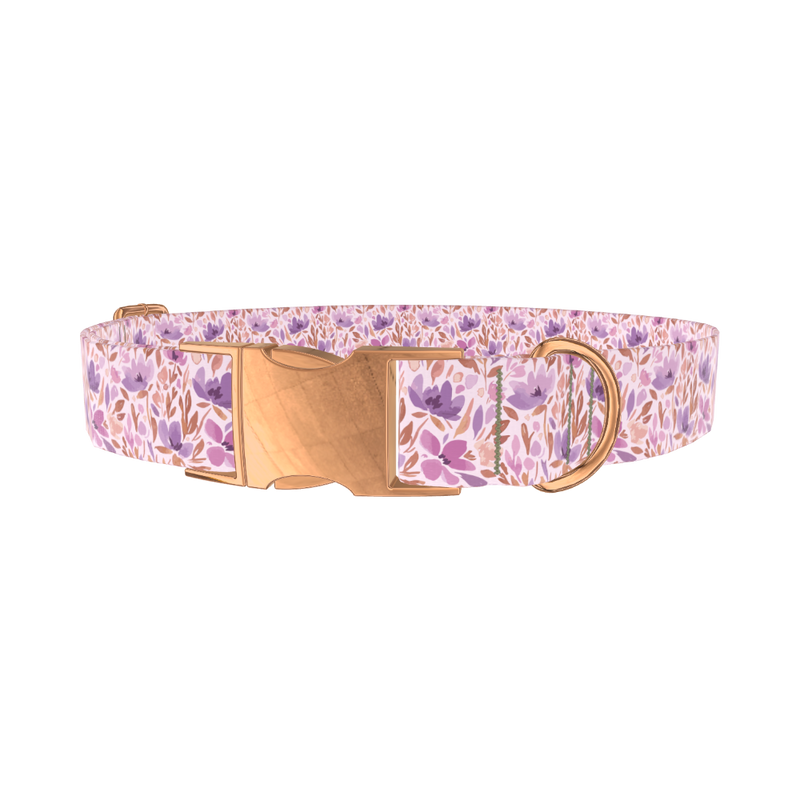Watercolor Floral Dog Collar - metal rose gold