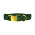 Dark Green Christmas Plaid Dog Collar - metal gold