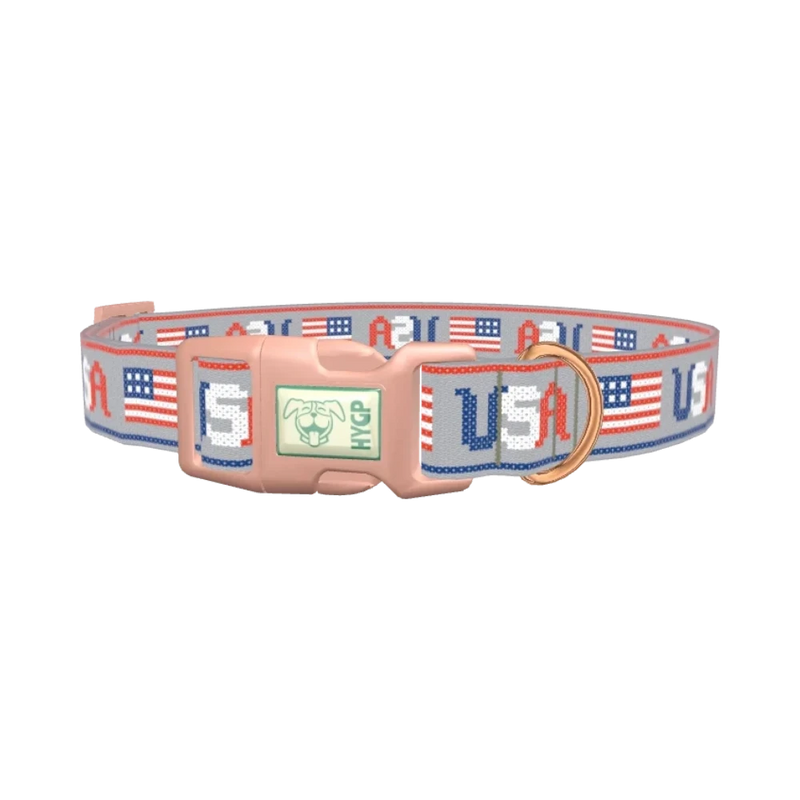 Patriotic USA Flag Dog Collar - plastic rose gold