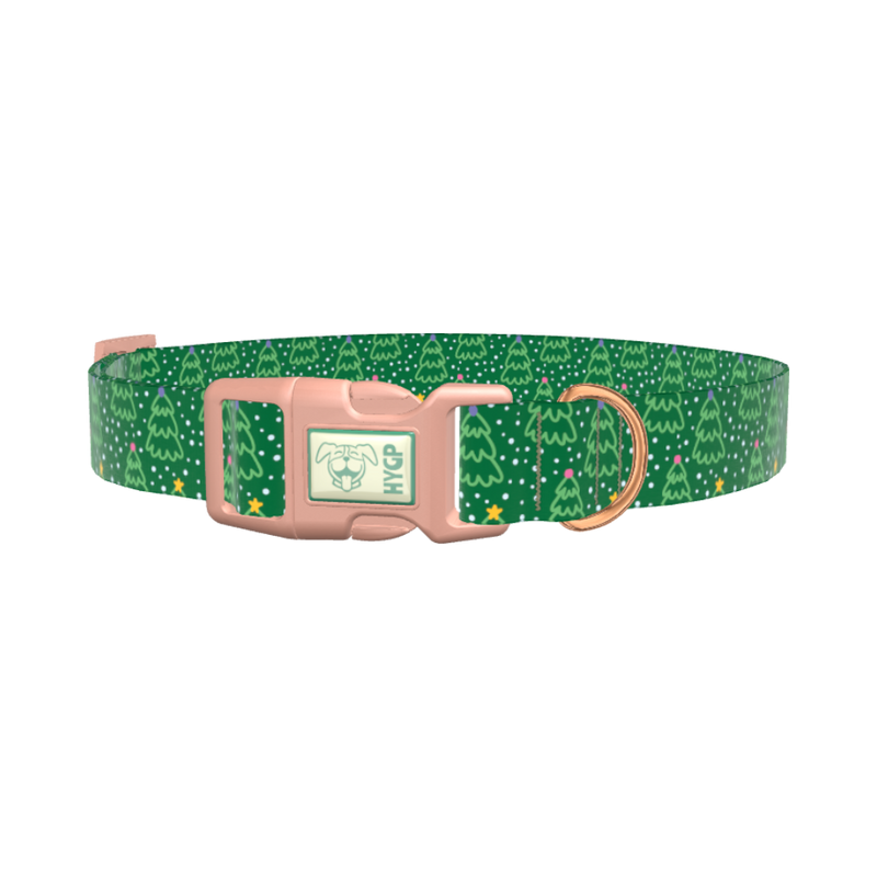 Green Christmas Tree Dog Collar - plastic rose gold