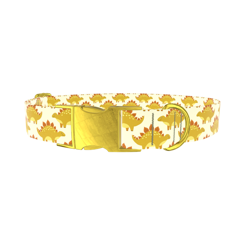 Yellow Stegosaurus Dog Collar - metal gold