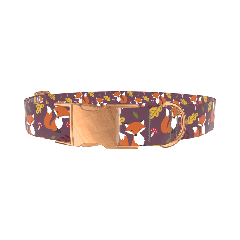 Autumn Fox Dog Collar - metal rose gold