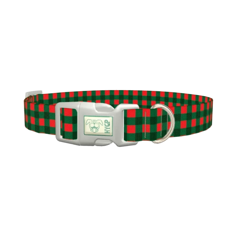Plaid Green Dog Collar - plastic silver