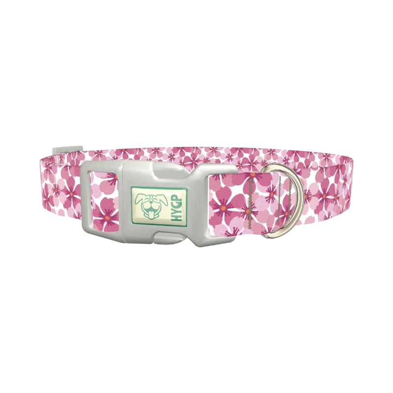 Pink Sakura Blossom Dog Collar - plastic silver