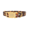 Brown Geometric Mushroom Dog Collar - plastic gold