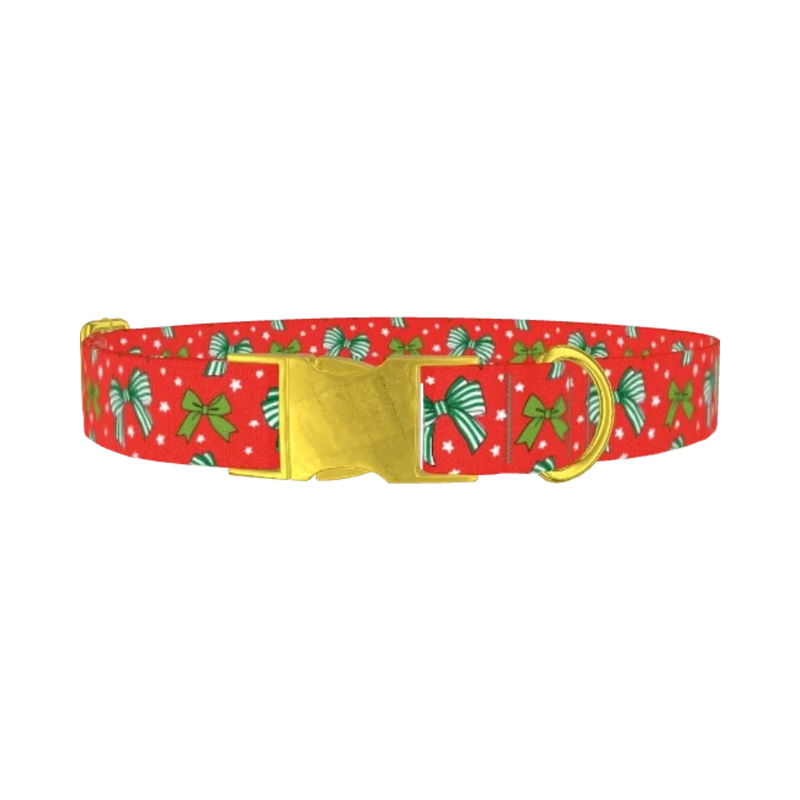 Christmas Bow Dog Collar - metal gold