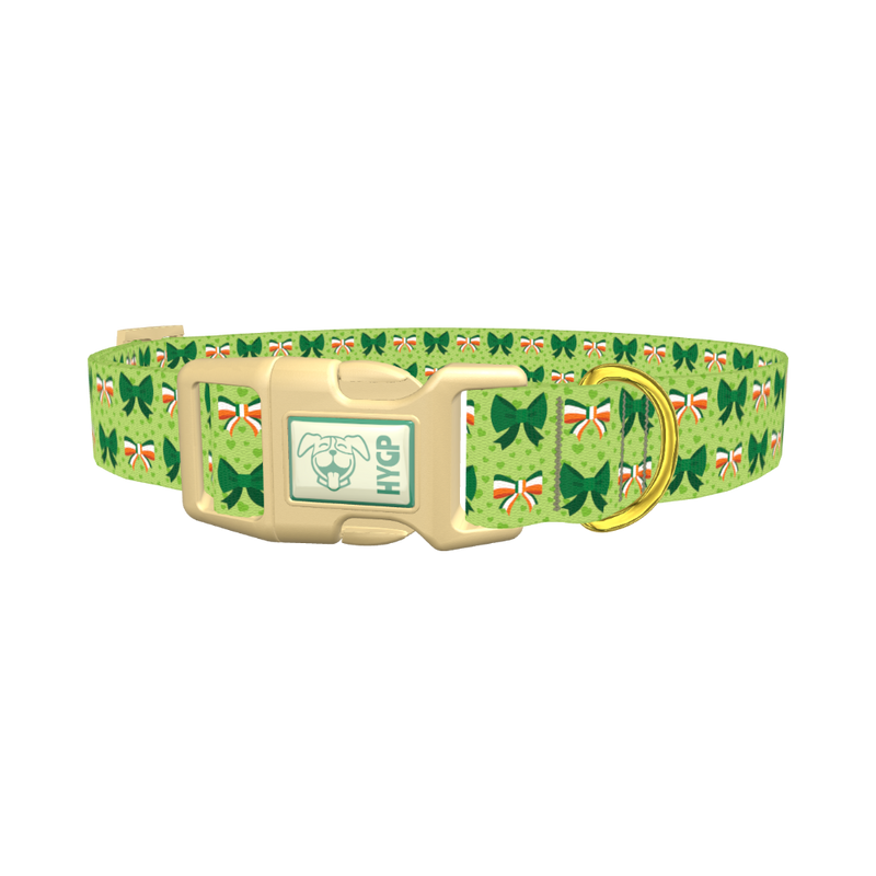 St. Patrick's Day Bow Dog Collar - plastic gold