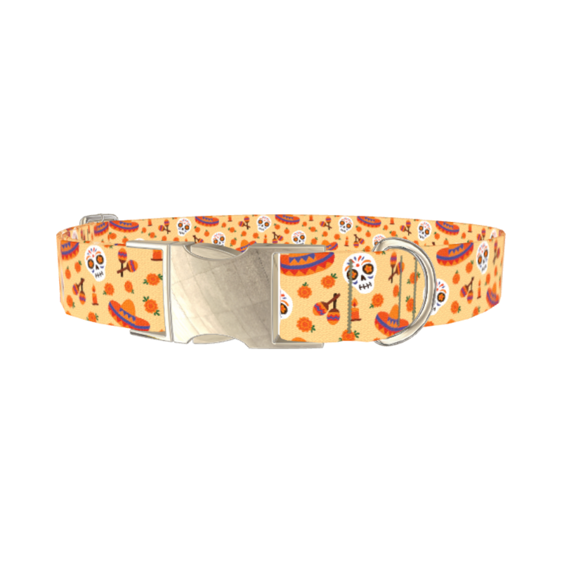 Dia de los Muertos Dog Collar - metal silver