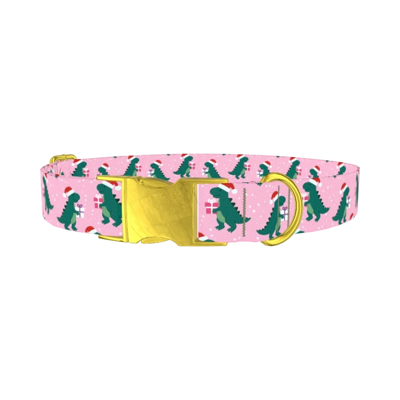 Christmas Dino Dog Collar - metal gold