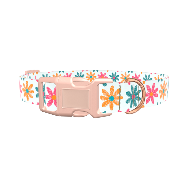 Floral Sketch Dog Collar - plastic gold