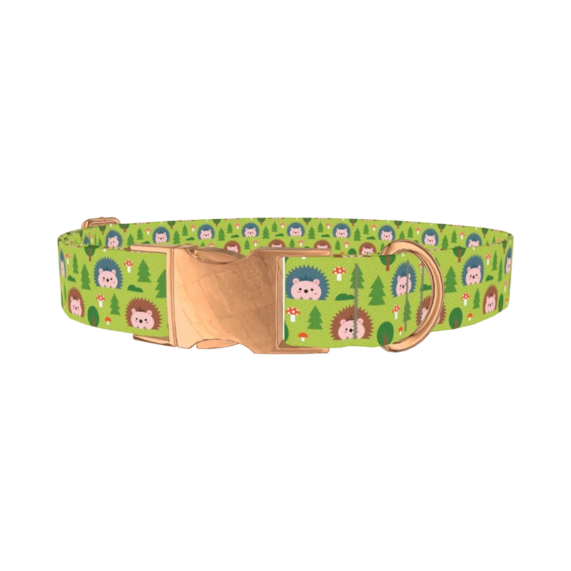 Woodland Hedgehog Dog Collar - metal rose gold