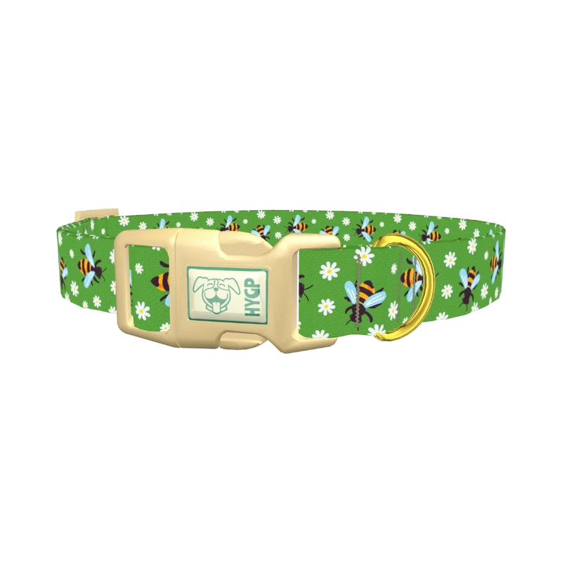 Bee and Daisy Dog Collar - plastic gold