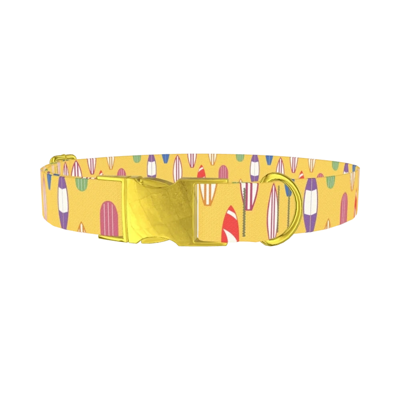 Surfboard Beach Dog Collar - metal gold